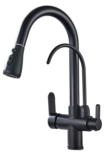 Rubinetto da cucina, filtro per acqua depurata, rotazione di 360 gradi, nero
