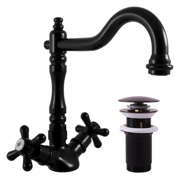 Miscelatore per lavabo con uscita click-clack MORAVA RETRO, Colore: nero opaco, Dimensione: 1/2'' (MK121.5/8CMAT)