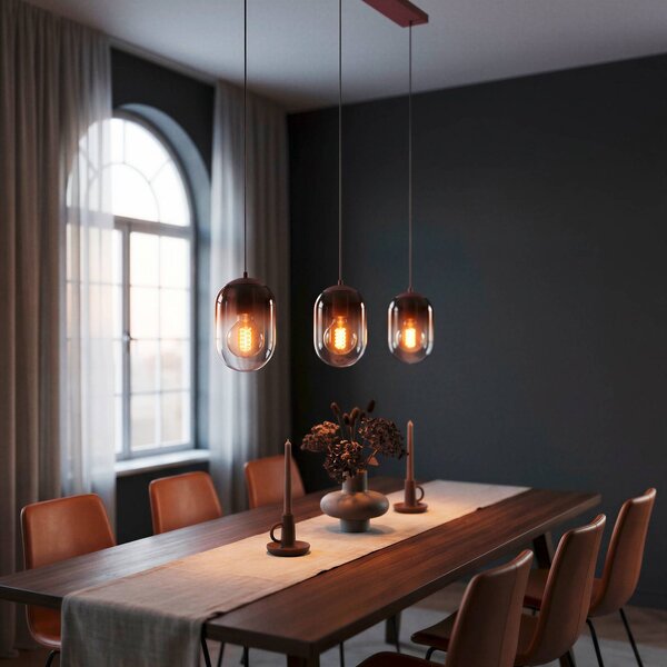 EGLO Lampada a sospensione Lequile, dimmerabile, Rosso, Soggiorno / Sala da pranzo, Vetro, Lampada a sospensione