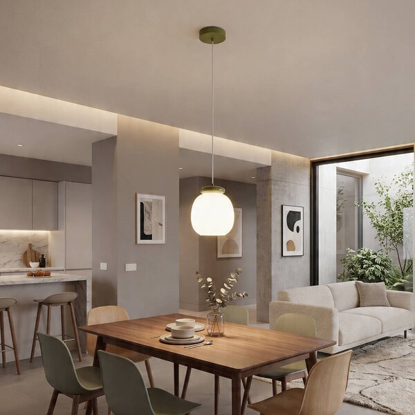 EGLO Lampada a sospensione Berardelli, dimmerabile, Bianco / Opale, Soggiorno / Sala da pranzo, Vetro, Moderno, Lampada a sospensione