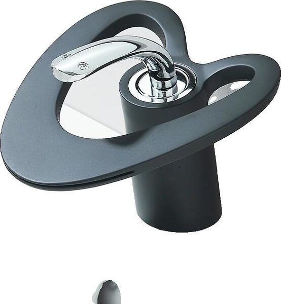 Miscelatore lavabo, monocomando, montaggio su piano, nero e cromato