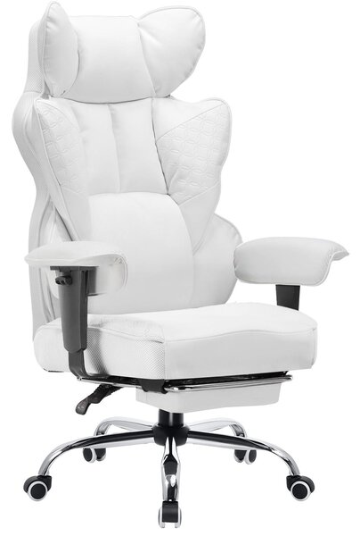 COMHOMA sedia da gioco, sedia da ufficio ergonomica, sedia da scrivania con braccioli regolabili, supporto lombare a molla 150 kg, bianco