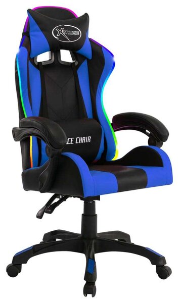 Sedia da gioco con luci LED RGB in ecopelle blu e nera