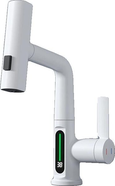 Rubinetto da lavabo, display digitale per la temperatura, design estraibile, bianco