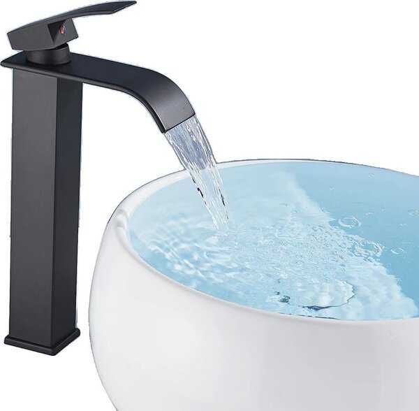 Rubinetto per lavabo, a soffitto, monocomando, stile contemporaneo, nero opaco alto