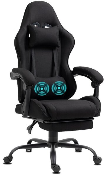Delman Sedia da ufficio in tessuto Poltrona da gioco Poltrona da gioco ergonomica con poggiapiedi Poggiatesta Massaggio Cuscino lombare Sedia da gioco Sedia girevole 02-0040 Nero