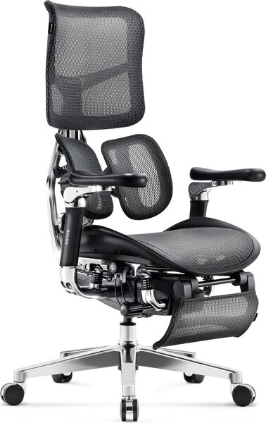 Sedia da ufficio Diablo Brave V-Kinetic Sedia da ufficio ergonomica per manager con poggiapiedi Braccioli 5D Supporto lombare in rete Seduta regolabile con capacità di carico fino a 120 kg, Colore: Nero
