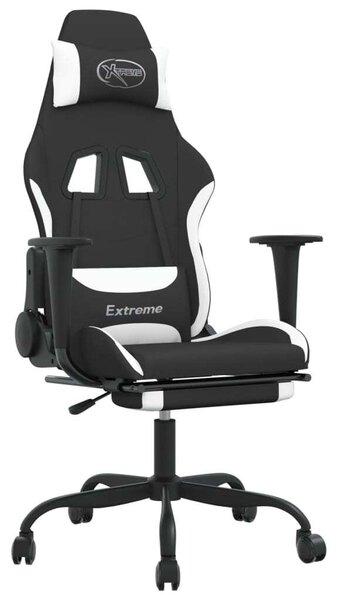Sedia da gaming vidaXL con poggiapiedi, tessuto bianco e nero