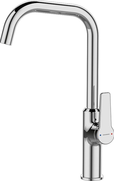 Rubinetto da cucina Alanis, miscelatore da cucina con bocca a U, miscelatore monocomando per lavello, girevole, sistema di montaggio rapido, cromo