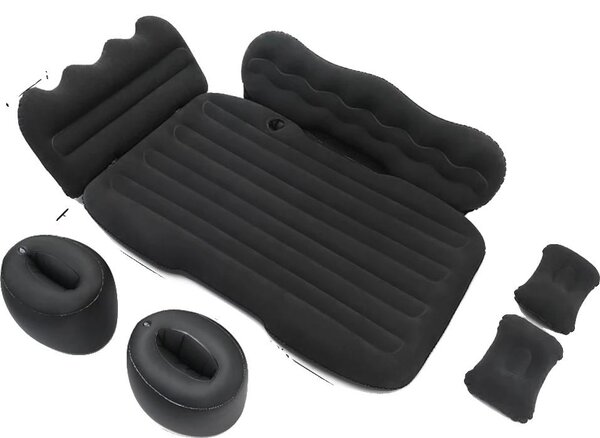 Lettino da viaggio gonfiabile, superficie vellutata, compatibile con i SUV, nero