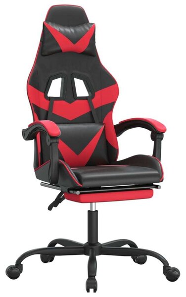 Sedia da Gaming Girevole Poggiapiedi Nero e Rosso Pelle finta