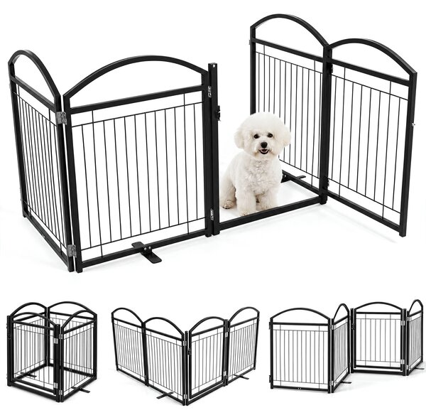 Costway Recinto per cani da interno ed esterno con 4 pannelli cancelletto pieghevole in metallo, Recinzione per cani per soggiorno e giardino Nero