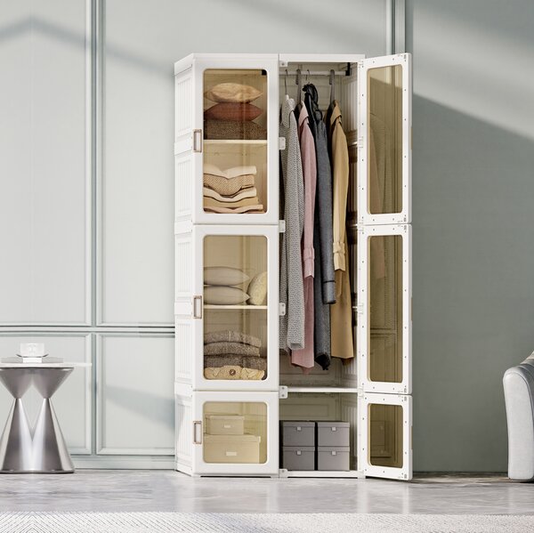 Armadio CDGlobal, armadio 69 x 170 x 50 cm (L x A x P), facile da montare, armadio multiuso pieghevole con ante magnetiche, armadio per soggiorno camera da letto bianco