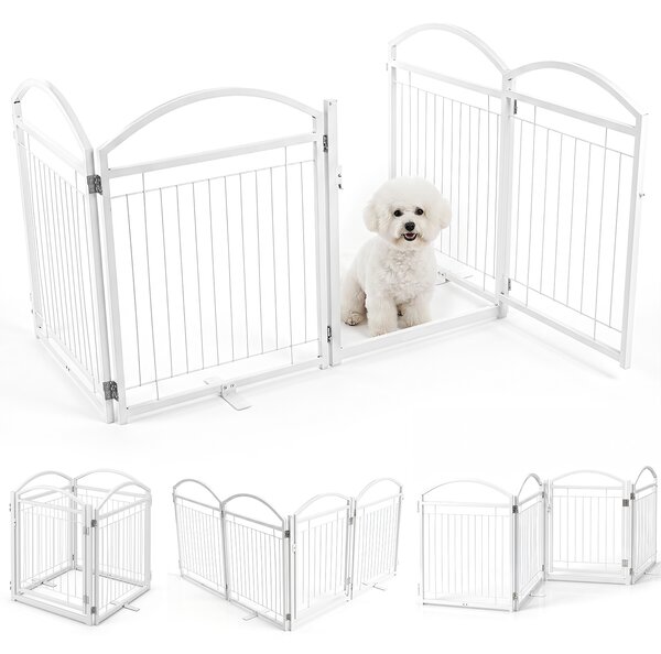 Costway Recinto per cani da interno ed esterno con 4 pannelli cancelletto pieghevole in metallo, Recinzione per cani per soggiorno e giardino Bianco