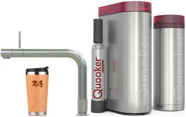 "QUOOKER FRONT beccuccio fisso in acciaio inox VAQ PRO3 con CUBO2 (3FRONTRVSCUBE)" Rubinetto per acqua bollente a 100°C con sistema di acqua potabile *Incluso thermo mug