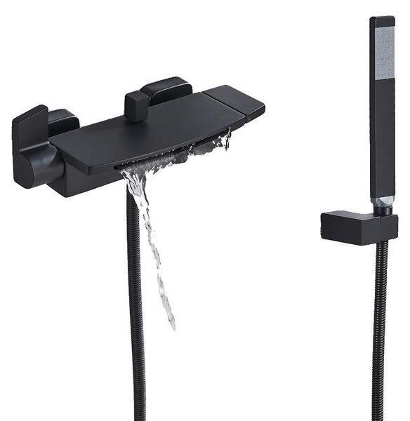 Rubinetto per doccia, bocca a cascata, design a doppia maniglia, nero opaco
