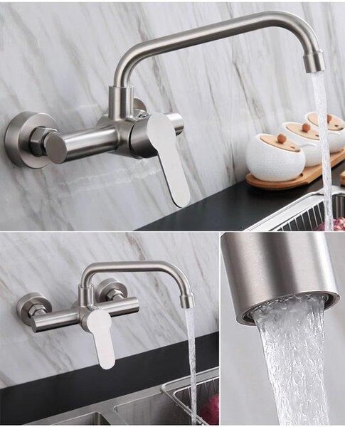 Rubinetto da cucina in acciaio inossidabile, per lavelli da cucina, lavelli per insalata, lavelli da balcone e rubinetto girevole per acqua calda e fredda