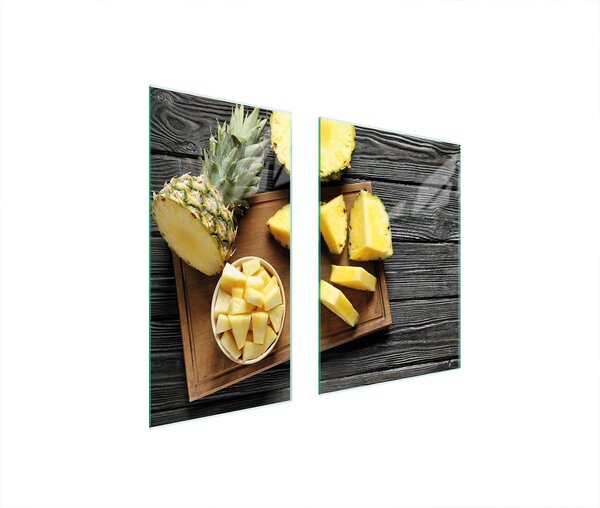 Piastre copri fornelli 2 pezzi 75x52 Copri piano cottura in Vetroceramica tagliere in vetro ananas legno