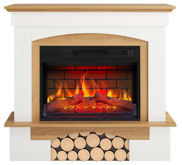 Caminetto elettrico ArtiFlame Woodley AF23BS bianco / rovere naturale - Caminetto elettrico da incasso 1800 W, effetto fiamma LED realistico, funzione riscaldamento, telecomando
