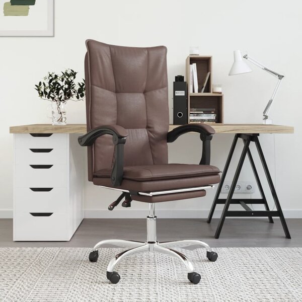 The Living Store Sedia da ufficio con funzione reclinabile in Pelle finta marrone