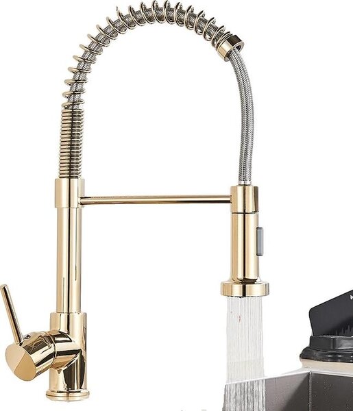 Rubinetto da cucina, funzione spray estraibile, rotazione a 360 gradi, oro lucido