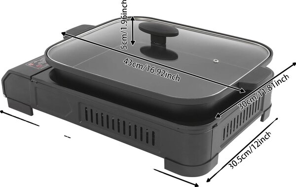 Barbecue a gas, portatile, con coperchio in vetro temprato, teglia da 43 cm