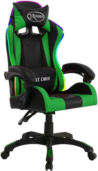 Sedia da gioco con luci LED RGB in ecopelle verde e nera