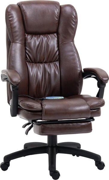 Sedia girevole regolabile con poggiapiedi, poggiatesta, funzione massaggio, rivestimento in Pelle finta, 68,5x68,5x113-121 cm, marrone