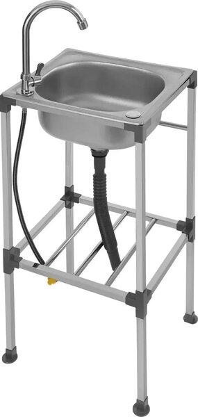 Lavello industriale, indipendente in acciaio inox, rubinetto integrato, argento