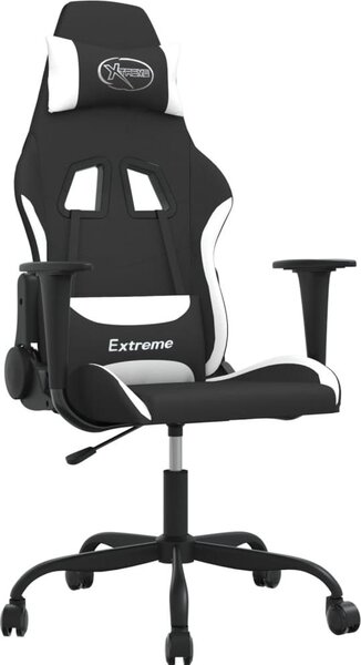 VidaXL Sedia da gioco con funzione massaggio in tessuto bianco e nero