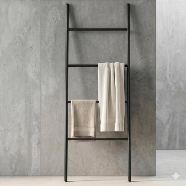 Porta Salviette verticale estetica Minimale Dimensioni 43,5x 2,5xh 156 cm in verniciato nero opaco Garanzia di durata Made In Italy