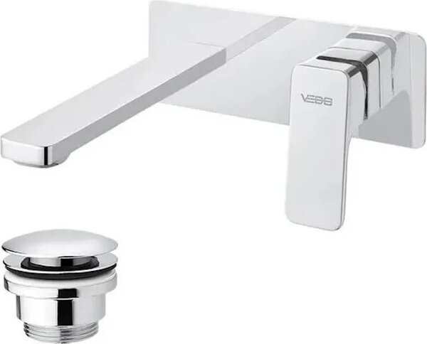 Miscelatore per lavabo da parete con tappo a click-clack, modello MITO, finitura cromata