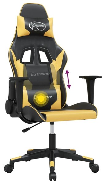 VidaXL Sedia da gioco con funzione massaggio in ecopelle nera e dorata