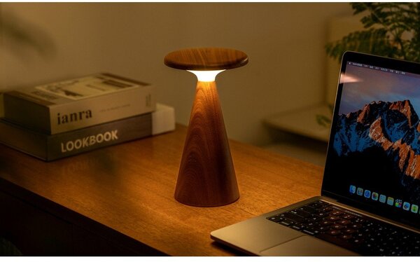 Lampada da tavolo LED colore naturale scuro con paralume in legno (altezza totale 21 cm) Sylva – Gingko