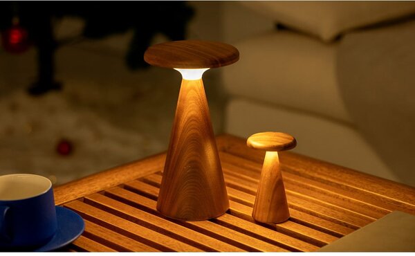 Lampada da tavolo LED colore naturale scuro con paralume in legno (altezza totale 14 cm) Sylva – Gingko