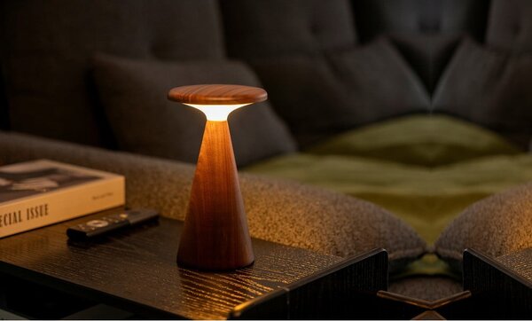 Lampada da tavolo LED colore naturale scuro con paralume in legno (altezza totale 21 cm) Sylva – Gingko