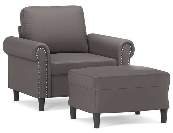 Poltrona con Poggiapiedi Grigio 60 cm in Pelle finta