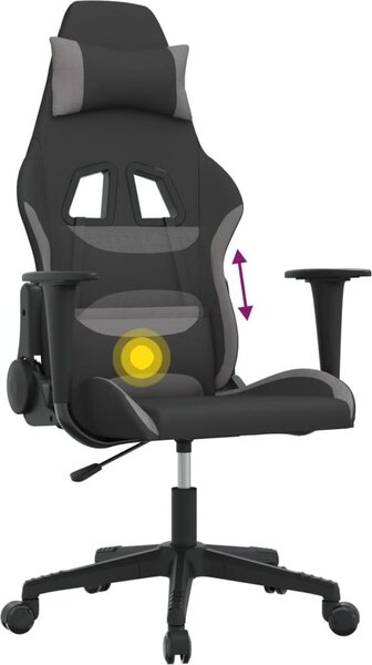 VidaXL Sedia da gioco con funzione massaggio in tessuto nero e grigio chiaro