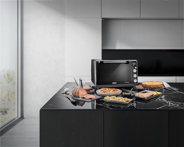 De Longhi Forno Elettrico Ventilato Fornetto con Grill Capacit 34 Litri Potenza 2000 Watt Timer Funzione Friggitrice ad Aria colore Nero e Argento