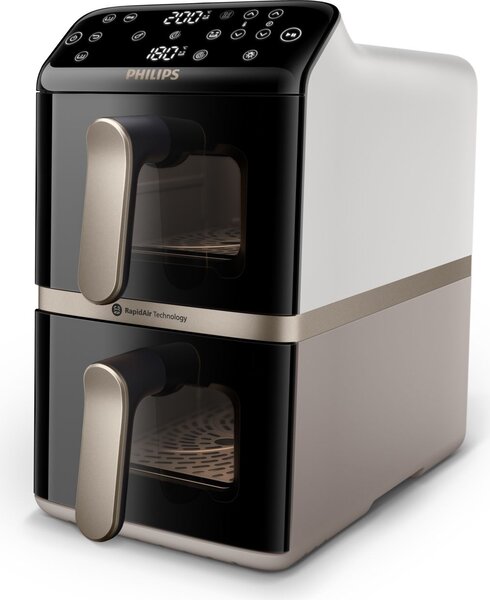 Philips Friggitrice ad Aria Doppio Cestello Capacit 10 Litri Potenza 2750 Watt con Tecnologia Rapid Air Timer e Termostato Regolabile colore Nero/
