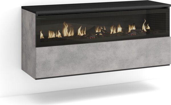 COZY Caminetto elettrico LED, 102x35x45cm, Camino elettrico, da appendere, Cemento