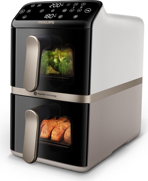 Philips Friggitrice ad Aria Doppio Cestello Capacit 10 Litri Potenza 2750 Watt con Tecnologia Rapid Air Timer e Termostato Regolabile colore Nero/