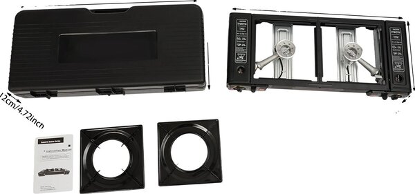 Barbecue a gas, doppio bruciatore, design portatile, nero