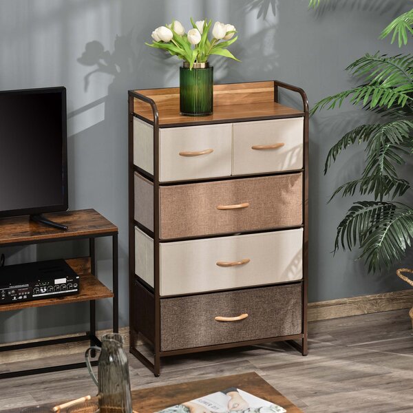 HOMCOM Comò con 5 Cassetti Pieghevoli in Tessuto, Ideale per Camera da Letto, Soggiorno, Lavanderia e Ingresso, 58x29x99cm, Multicolore | Aosom