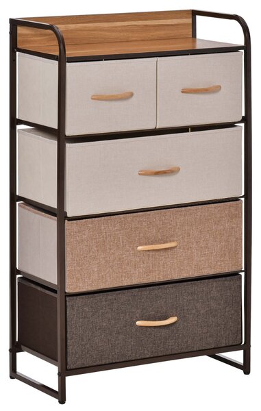 HOMCOM Comò con 5 Cassetti Pieghevoli in Tessuto, Ideale per Camera da Letto, Soggiorno, Lavanderia e Ingresso, 58x29x99cm, Multicolore | Aosom