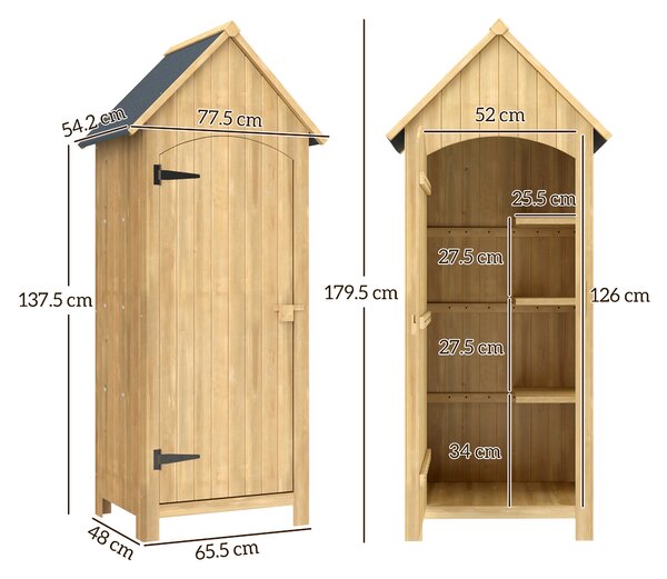 Outsunny Casetta da Giardino con Tetto Inclinato in Asfalto e 3 Mensole, Capanno per Attrezzi in Legno, 77.5x54.2x179.5 cm | Aosom Italy