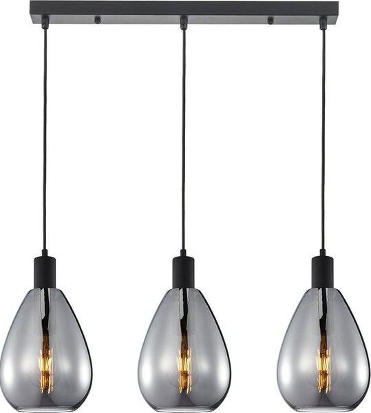 Lampada a sospensione moderna in vetro fumé nero su striscia per soggiorno sala da pranzo 3xE27 40W ZULO Italux