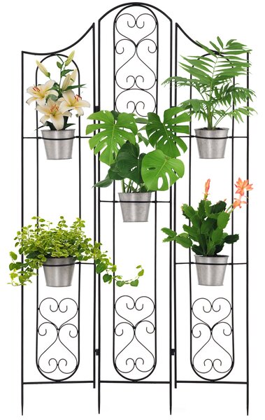 Outsunny Portapiante Verticale Pieghevole con 5 Vasi da Esterno in Metallo, 82x12.5x150cm, Nero|Aosom