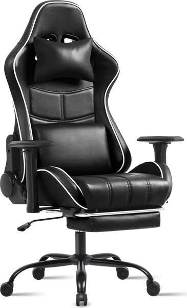 Sedia da gioco AIORBER, ergonomica, girevole a 360°, supporto lombare regolabile, sedia da ufficio, con poggiapiedi, per camera da letto, ufficio, 72x72x132cm, nero