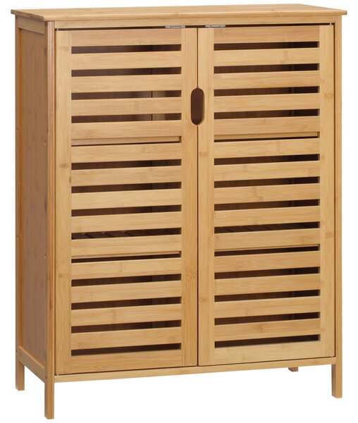 Kleankin Mobile Bagno Moderno a 2 Ante con 2 Ripiani Ventilati in Bambù, 68x32x86 cm, color Legno|Aosom
